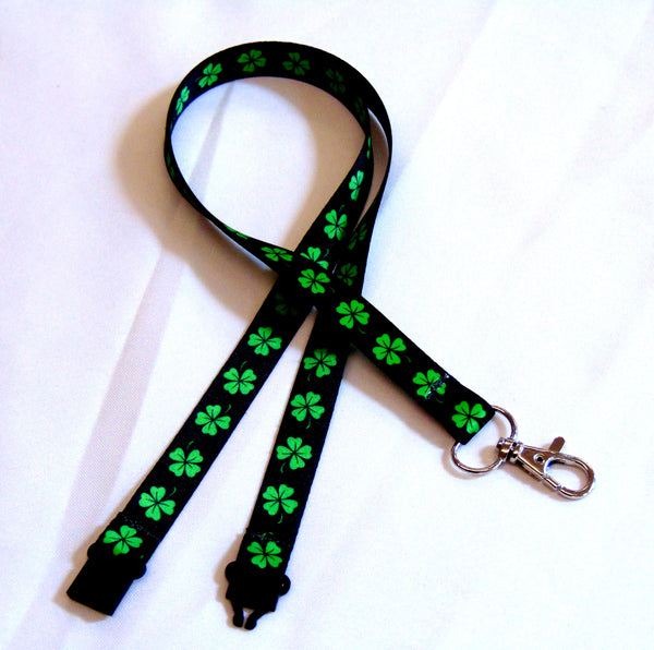 Lucky Lucky 4 Leaf Clover print 15mm lanyard for ID, keys, etc. Free UK post