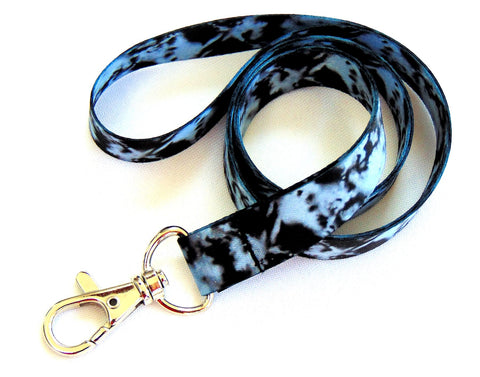 BLUE GREY BLACK SMOKE 15mm neck strap lanyard for ID & keys. *NEW*. Free UK postage.