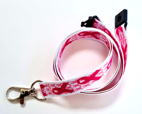 Breast Cancer Awareness style printed neck strap lanyard 15mm for ID & keys