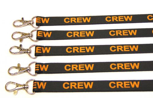 CREW (black/orange) printed lanyard 15mm with safety breakaway