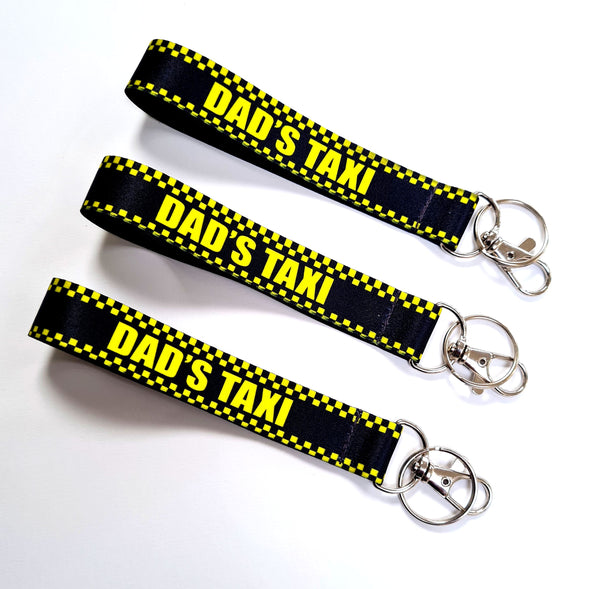 DAD'S TAXI 20mm printed keyring, wristlet, key fob. Christmas gift.
