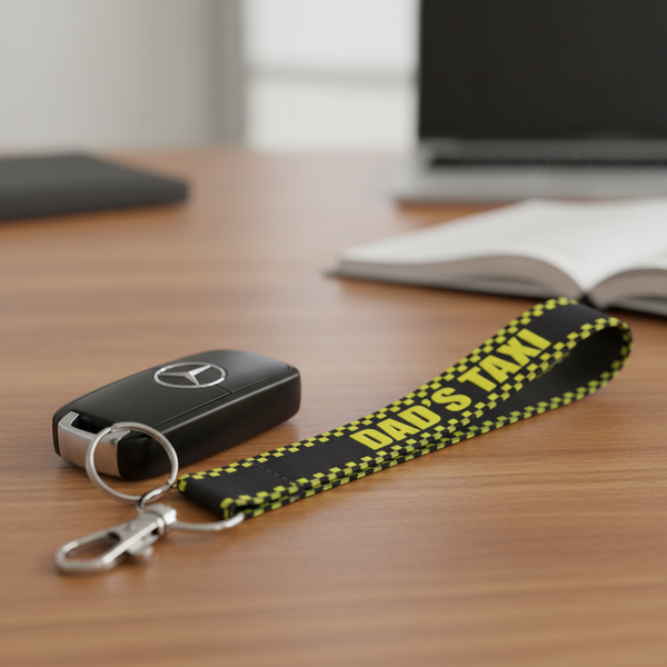 DAD'S TAXI 20mm printed keyring, wristlet, key fob. Christmas gift.
