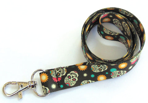 Day of the Dead neck strap lanyard for ID, keys etc. Free UK postage