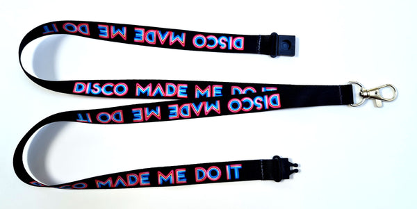 DISCO MADE ME DO IT multicolour printed 15mm lanyard for ID, keys, etc.
