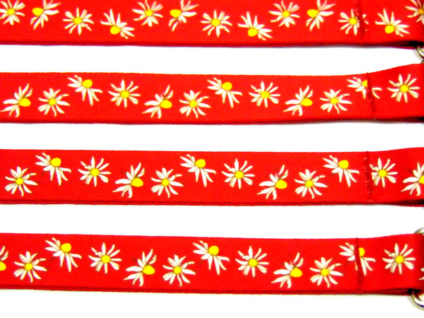 Daisy print on red background stylish neck strap lanyard 15mm for ID & keys.