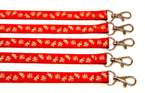 Daisy print on red background stylish neck strap lanyard 15mm for ID & keys.