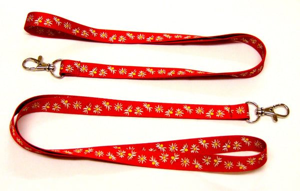 Daisy print on red background stylish neck strap lanyard 15mm for ID & keys.