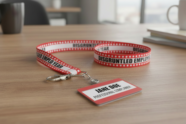 DISGRUNTLED EMPLOYEE  - 20mm red, black & white printed lanyard