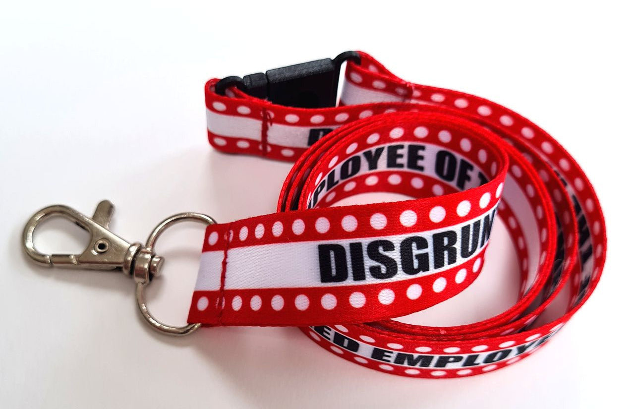 DISGRUNTLED EMPLOYEE  - 20mm red, black & white printed lanyard