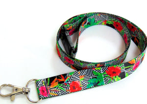 FLORAL SQUARES printed lanyard 20mm for ID & keys.