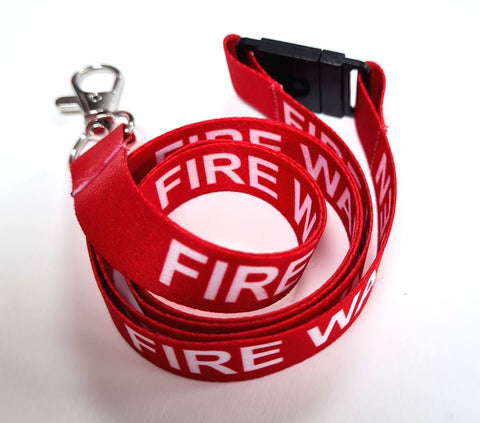 FIRE WARDEN printed 15mm lanyard for ID, keys, etc. Free UK post.