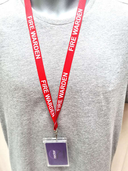 FIRE WARDEN printed 15mm lanyard for ID, keys, etc. Free UK post.