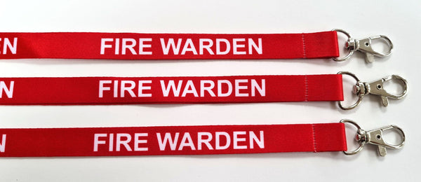 FIRE WARDEN printed 15mm lanyard for ID, keys, etc. Free UK post.
