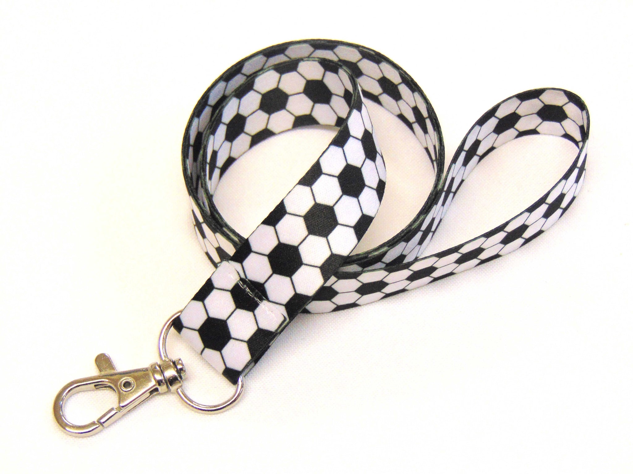 FOOTBALL printed black & white lanyard 20mm for ID & keys