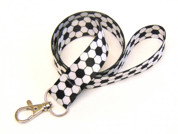 FOOTBALL printed black & white lanyard 20mm for ID & keys