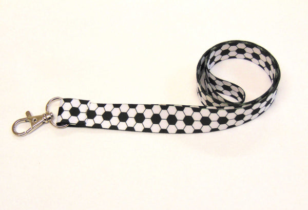 FOOTBALL printed black & white lanyard 20mm for ID & keys