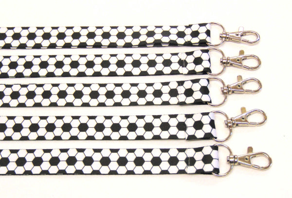 FOOTBALL printed black & white lanyard 20mm for ID & keys