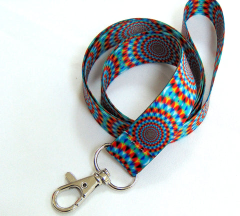20mm lanyard printed with a shimmering  optical illusion multi colour flash star image