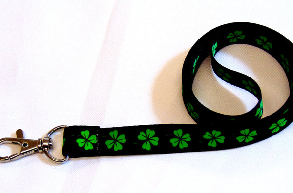 Lucky Lucky 4 Leaf Clover print 15mm lanyard for ID, keys, etc. Free UK post