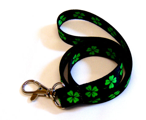 Lucky Lucky 4 Leaf Clover print 15mm lanyard for ID, keys, etc. Free UK post