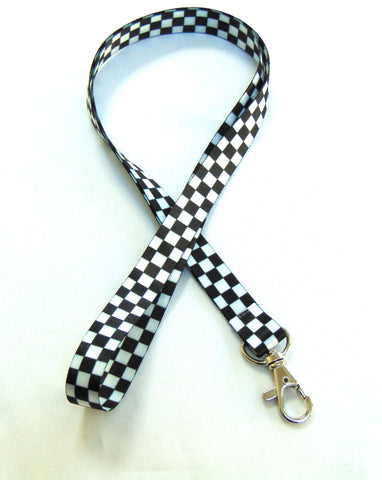 CHECKERBOARD print 15mm lanyard for ID, keys, etc. Free UK post.