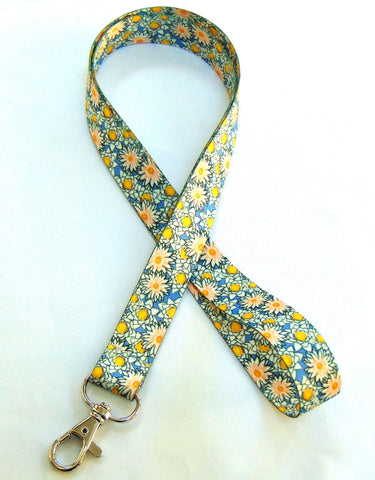 CHRYSANTHEMUM 20mm floral print lanyard for ID & keys. Free UK postage
