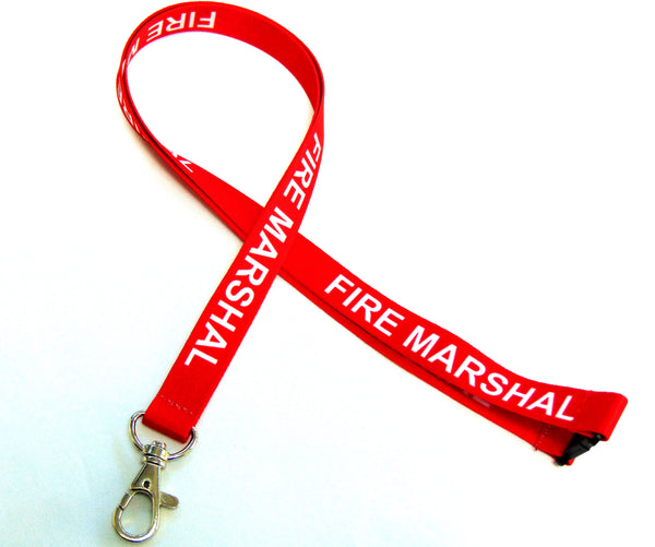 FIRE MARSHAL (red) with safety breakaway printed lanyard 15mm