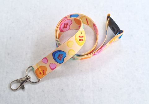 LOVE HEARTS printed lanyard for ID, keys etc. Free UK postage.