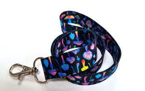 MAGIC MUSHROOMS printed 20mm lanyard for ID, keys, etc. Free UK post.