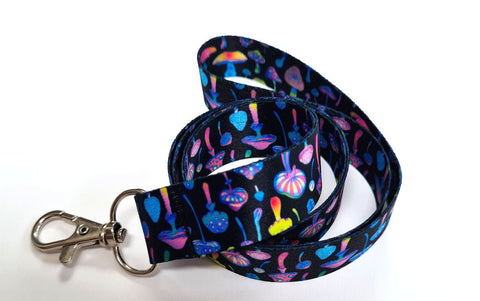MAGIC MUSHROOMS printed 20mm lanyard for ID, keys, etc. Free UK post.
