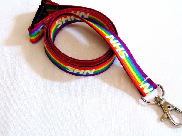 NHS 'rainbow' 10mm printed lanyard with safety breakaway