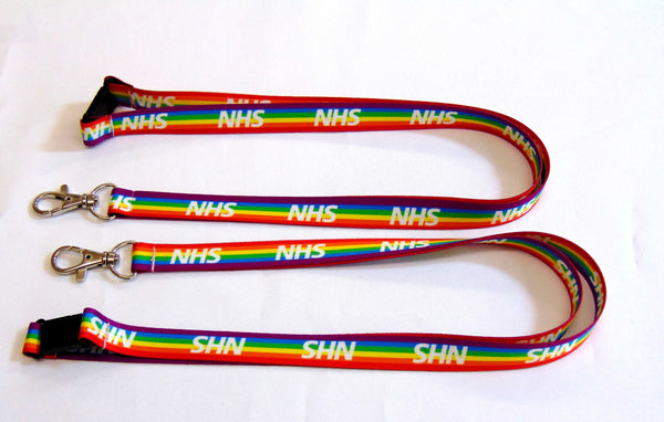 NHS 'rainbow' 10mm printed lanyard with safety breakaway