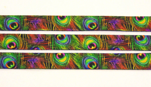 Beautiful PEACOCK FEATHER print 15mm lanyard for ID, keys, etc. Free UK post.