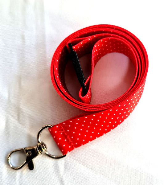 POLKA DOT RED printed lanyard 20mm for ID & keys.