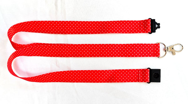 POLKA DOT RED printed lanyard 20mm for ID & keys.