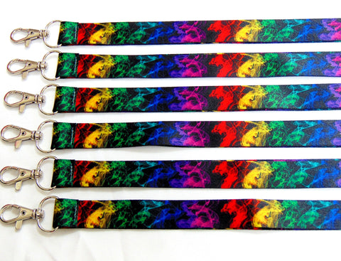 RAINBOW SMOKE printed neck strap lanyard for ID, keys etc. Free UK postage.