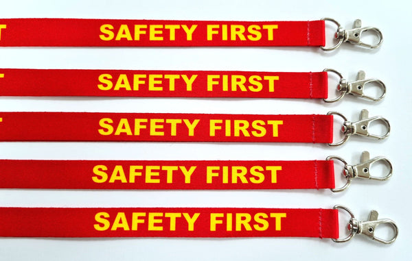 SAFETY FIRST printed 15mm lanyard for ID, keys, etc. Free UK post.