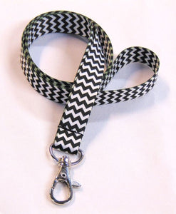 BLACK & WHITE CHEVRON printed lanyard 15mm for ID & keys.