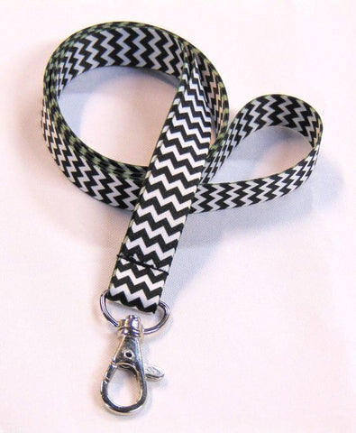 BLACK & WHITE CHEVRON printed lanyard 15mm for ID & keys.