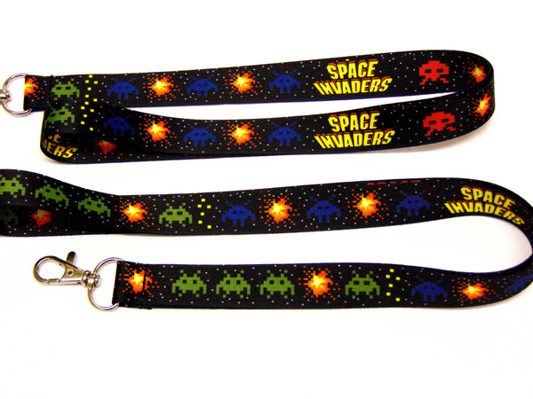 SPACE INVADERS retro printed lanyard 20mm for ID & keys
