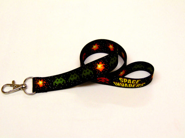 SPACE INVADERS retro printed lanyard 20mm for ID & keys