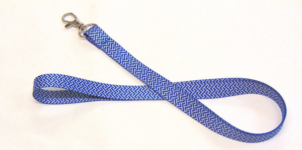 SYMMETRICAL BLUE maze printed 15mm lanyard for ID, keys, etc. Free UK post