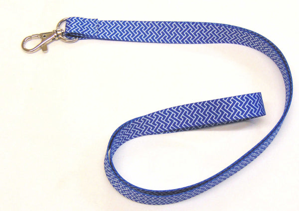 SYMMETRICAL BLUE maze printed 15mm lanyard for ID, keys, etc. Free UK post