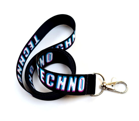 TECHNO 15mm vibrant print lanyard for ID & keys. Free UK postage.