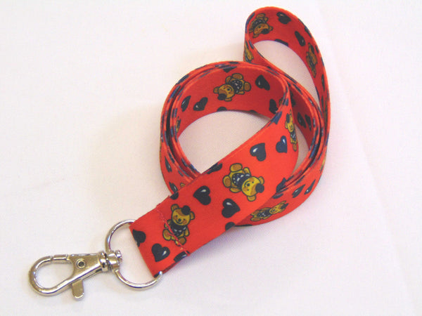 Teddy Bear and Hearts (red) printed lanyard 20mm