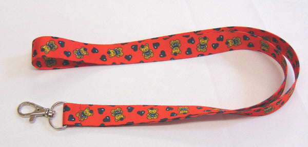 Teddy Bear and Hearts (red) printed lanyard 20mm