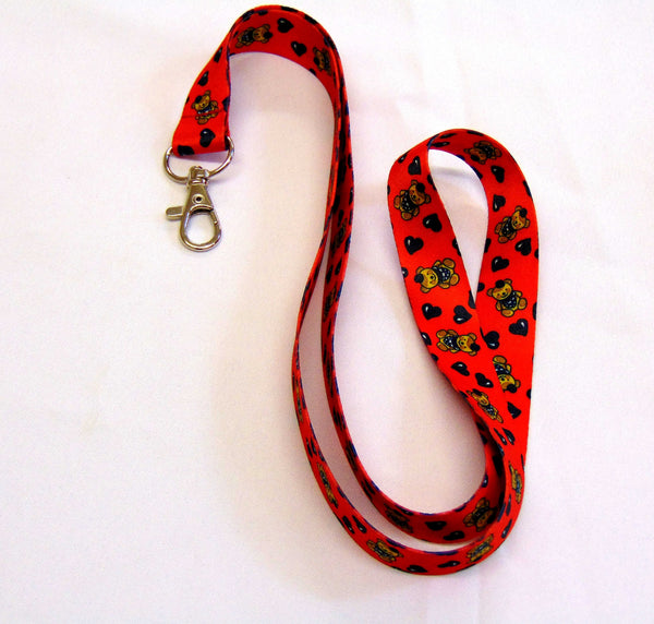 Teddy Bear and Hearts (red) printed lanyard 20mm