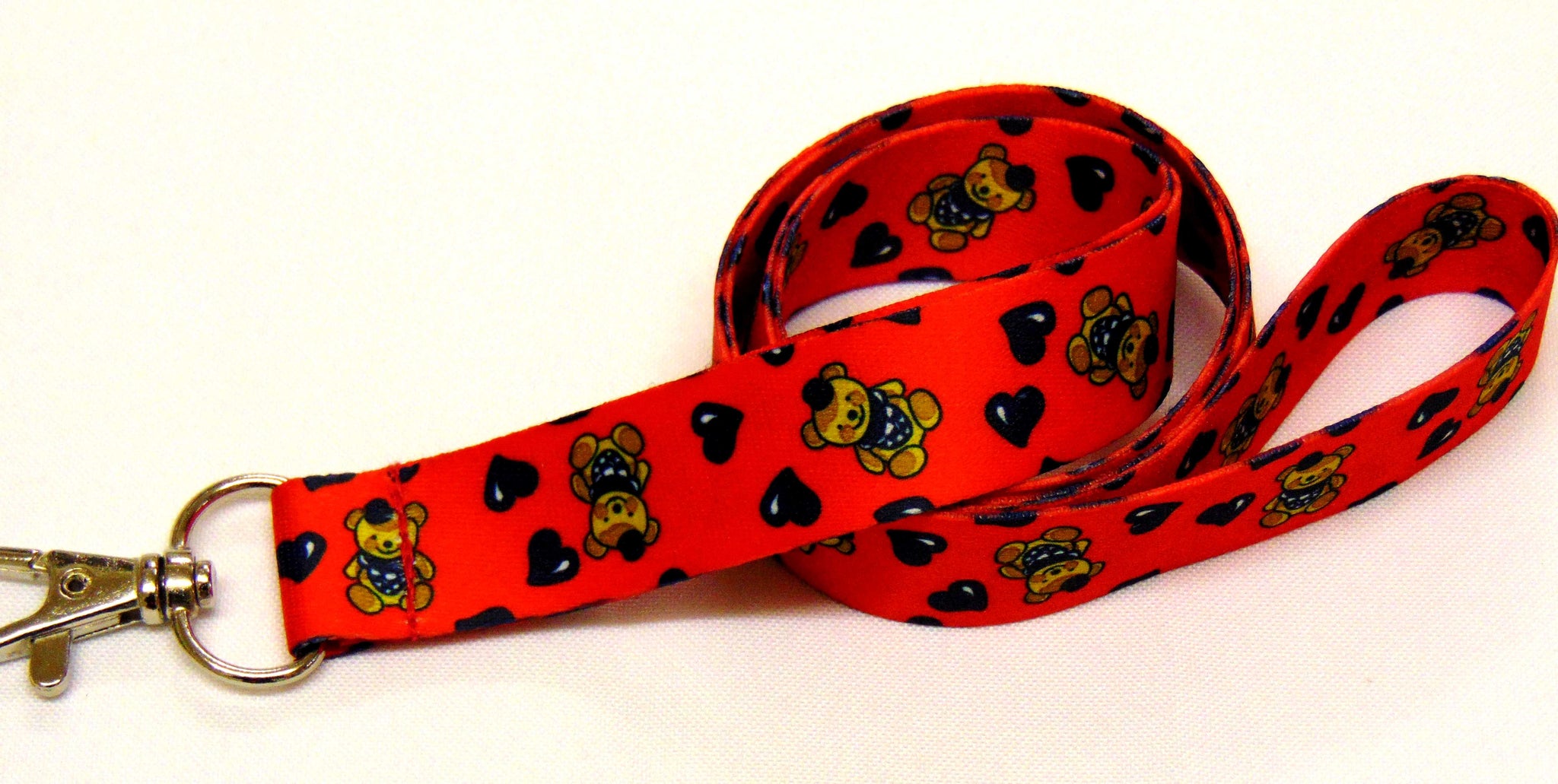 Teddy Bear and Hearts (red) printed lanyard 20mm