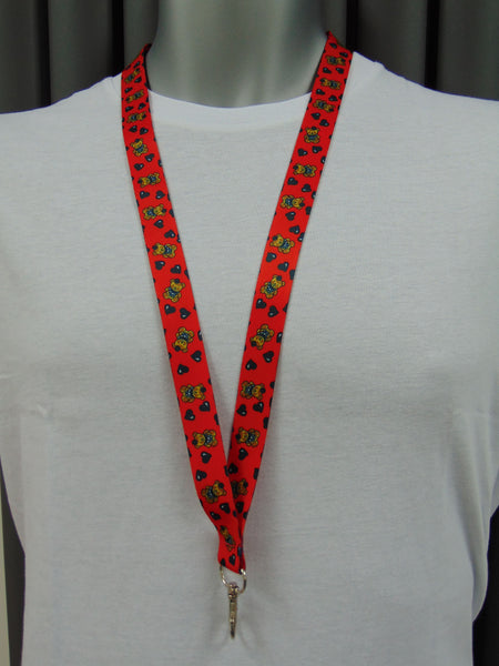 Teddy Bear and Hearts (red) printed lanyard 20mm