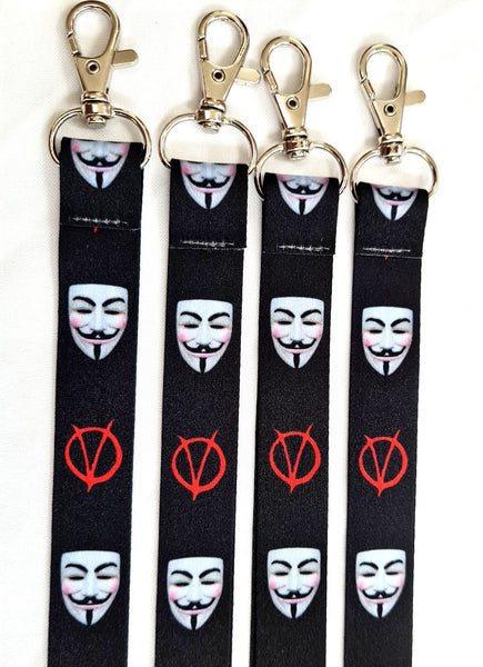 V FOR VENDETTA retro printed lanyard 20mm for ID & keys